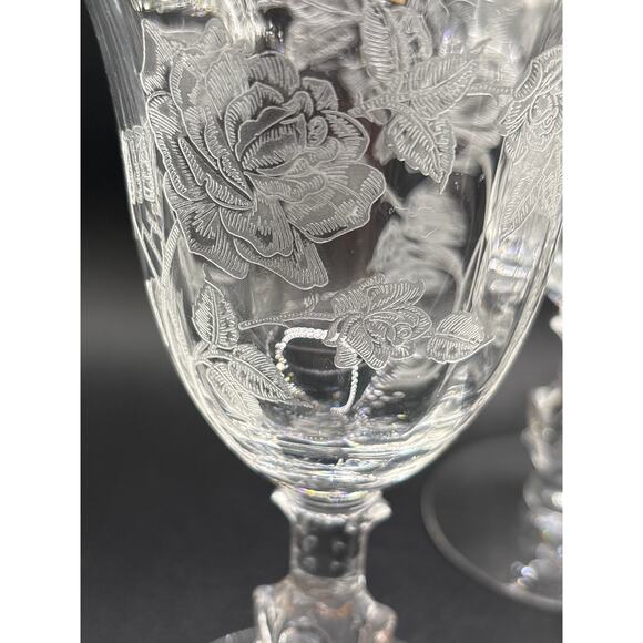 Heisey Waverly Rose Fine crystal Water/Wine Goblets Set of Three Vintage 40s/50s - Picture 7 of 7